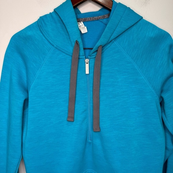 Under Armour Semi Fitted Blue 1/4 Zip Pullover Hooded Sweater Size Medium - Picture 4 of 12
